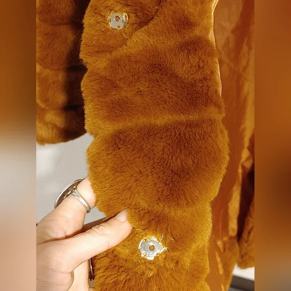 Woven Heart burnt orange faux fur jacket size M - Picture 7 of 10